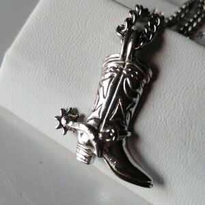 Vintage 1979 Avon Necklace Western Boot Spur Silver Pendant